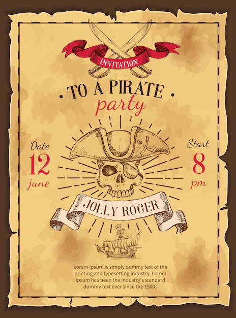 Free Vector | Pirate party drawn poster