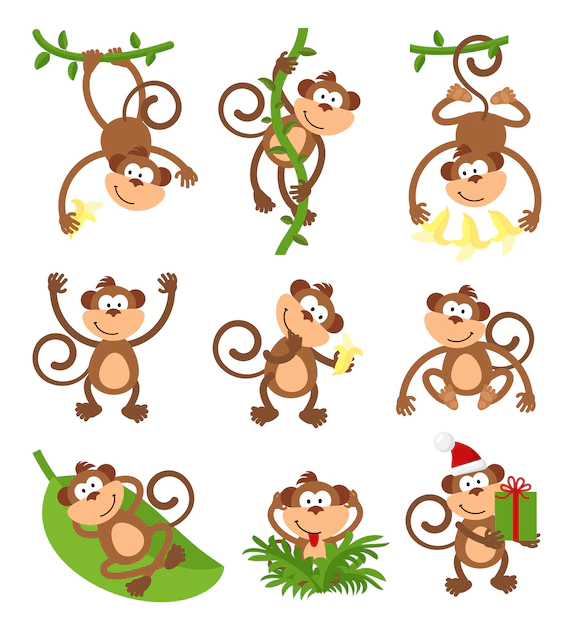 Free Vector | Playful monkeys character  set.