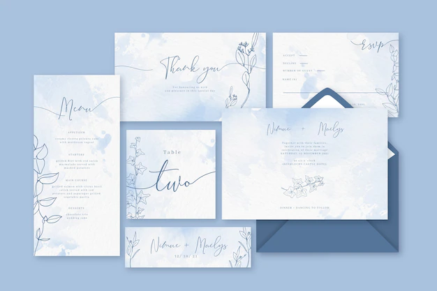 Free Vector | Powder pastel blue wedding stationery