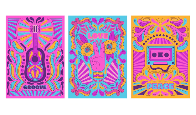 Free Vector | Psychedelic music covers pack