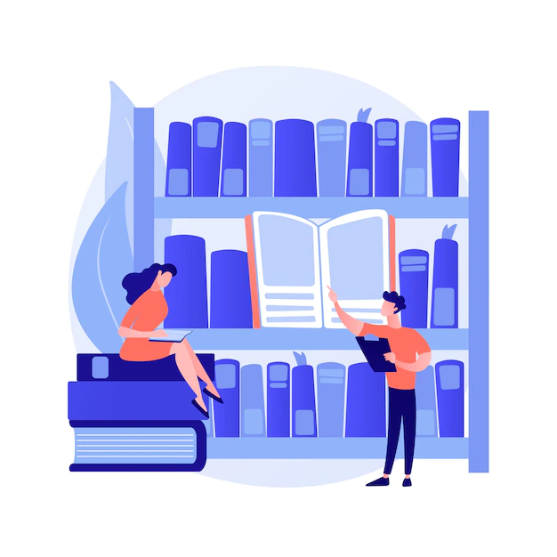 Free Vector | Public library visitors. scientific research, self study, educational center. people looking for books on library shelves, reading textbooks. vector isolated concept metaphor illustration