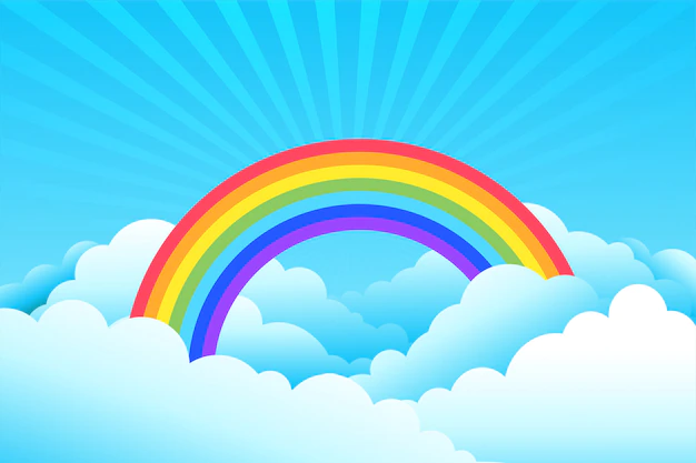 Free Vector | Rainbow covered in clouds and sky background