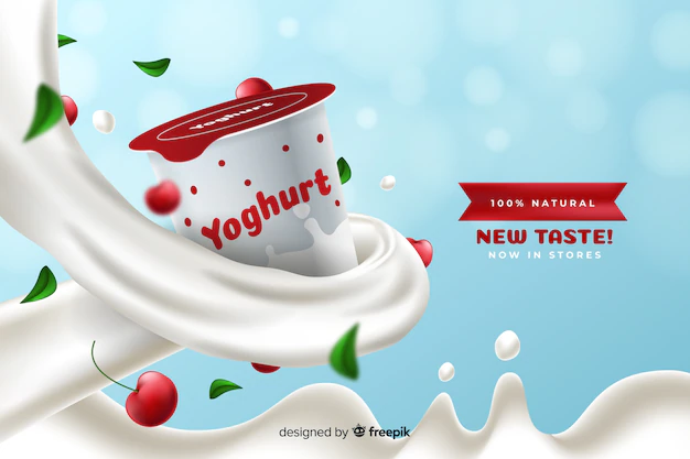 Free Vector | Realistic cherry yogurt advertisement