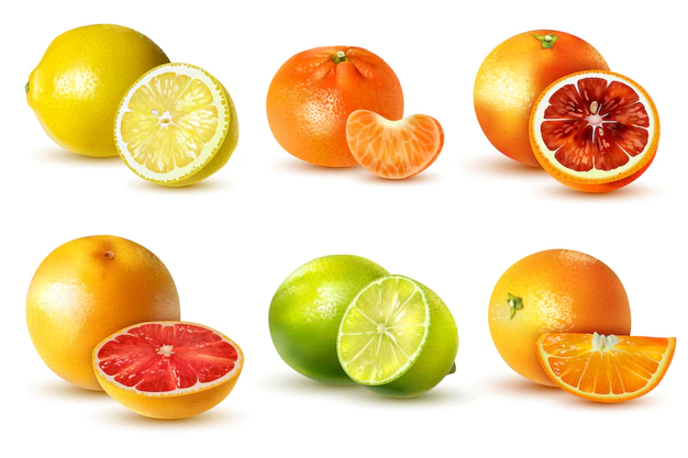 Free Vector | Realistic citrus fruits set with lemon lime orange grapefruit tangerine isolated on white
