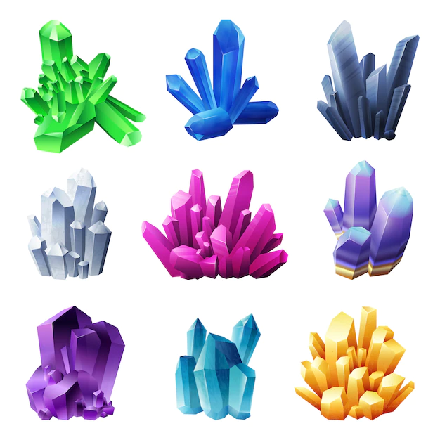 Free Vector | Realistic crystal minerals on white background