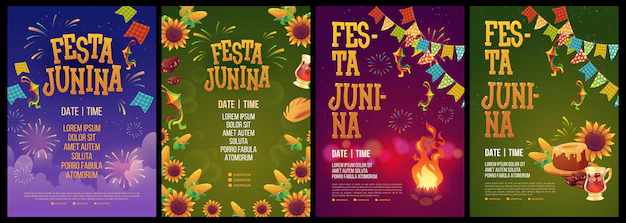 Free Vector | Realistic festa junina poster template collection