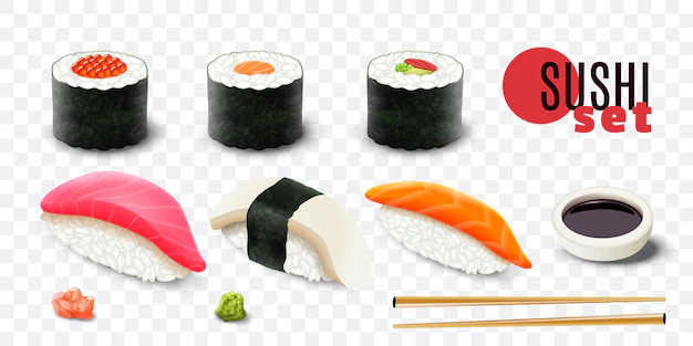 Free Vector | Realistic fresh sushi set clipping path isolated  illustration