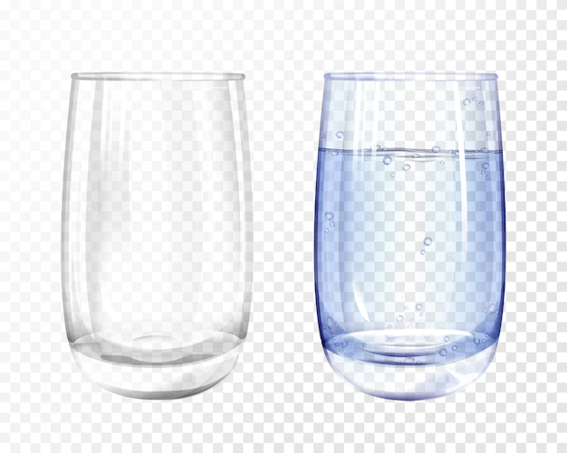 Free Vector | Realistic glass empty and cup with blue water on transparent background.