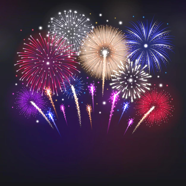 Free Vector | Realistic illustration with glowing colorful fireworks on dark sky