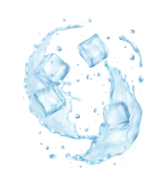 Free Vector | Realistic mineral water composition with view of ice cubes with water splashes on blank background vector illustration