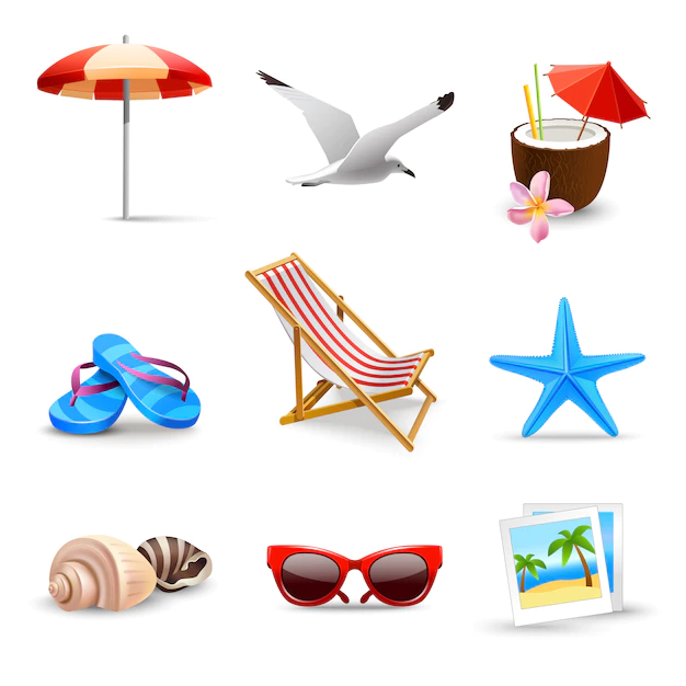 Free Vector | Realistic summer vacation elements