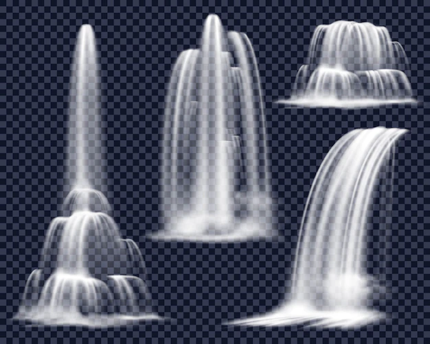 Free Vector | Realistic waterfalls on transparent background set