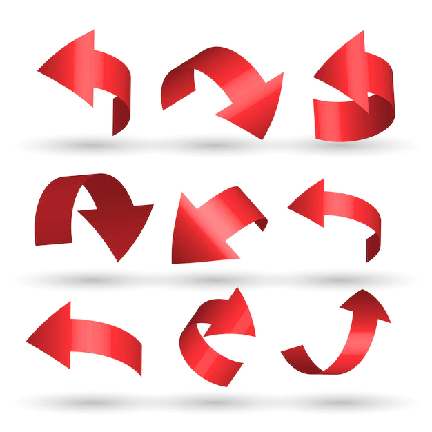 Free Vector | Red curved arrows set in 3d style