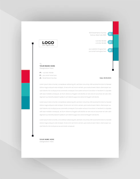Free Vector | Red & cyan color corporate letterhead template design.