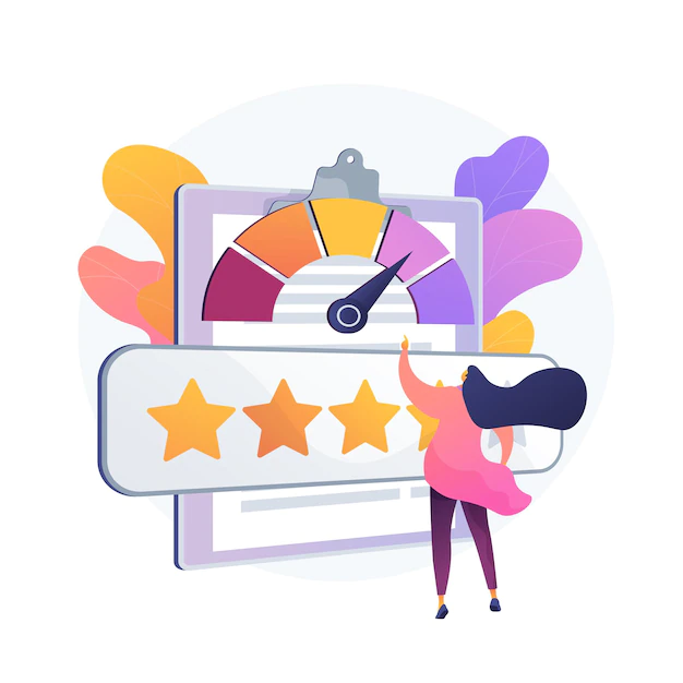 Free Vector | Reputation management. user feedback, customer loyalty, client satisfaction meter. positive review, company trust, five star quality evaluation system.