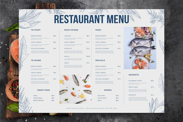 Free Vector | Restaurant menu with seafood