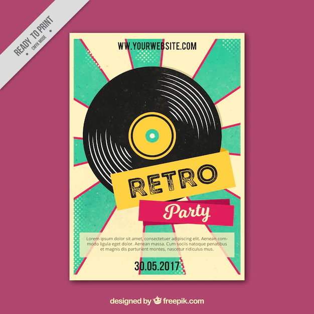 Free Vector | Retro party poster with vinyl