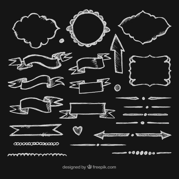 Free Vector | Ribbons, frames and arrows collection in chalkboard style