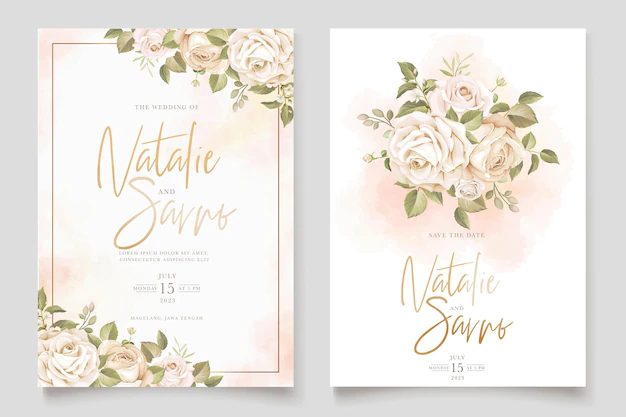 Free Vector | Roses flower and leaves wedding invitation card set