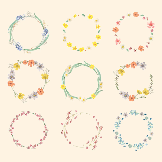 Free Vector | Round flowers frame mixed set