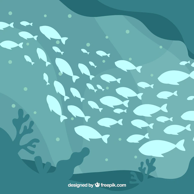 Free Vector | School of fishes background with deep sea in flat style