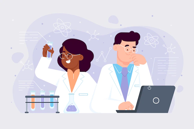 Free Vector | Scientists female and male working together