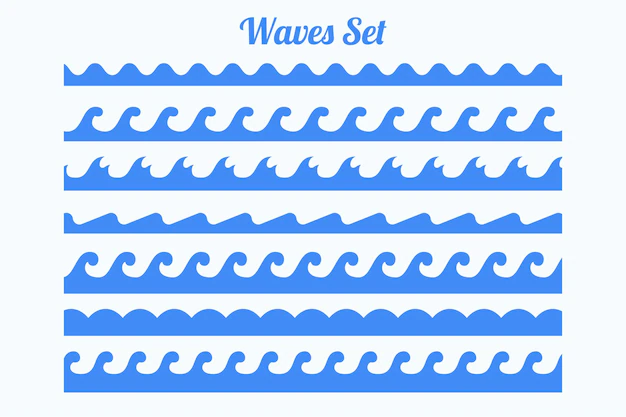 Free Vector | Sea waves pattern borders set of seven
