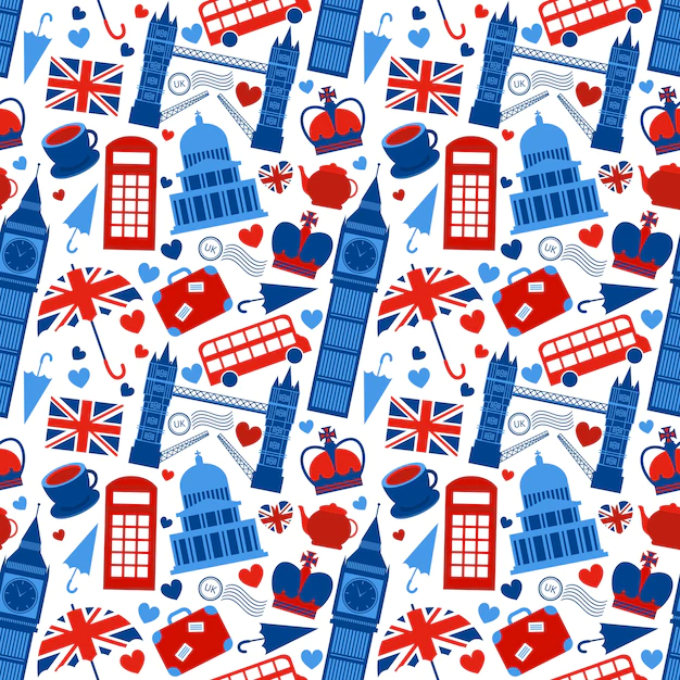 Free Vector | Seamless pattern background with london landmarks and britain symbols vector illustration