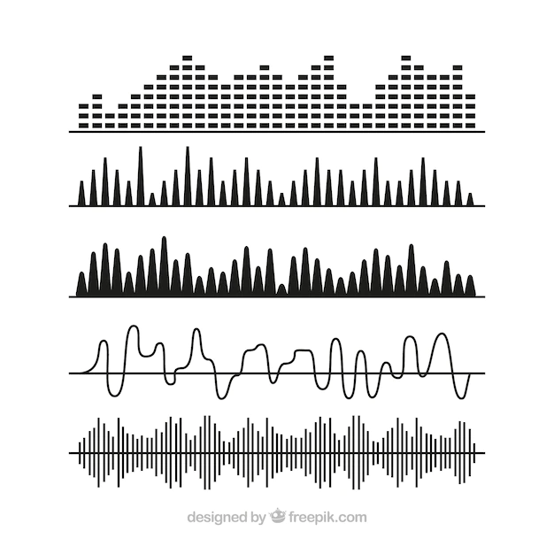 Free Vector | Selection of black sound waves with different designs