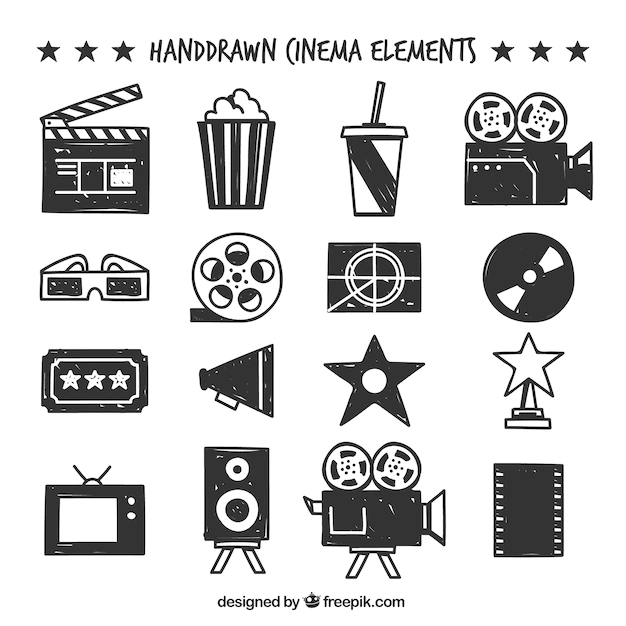 Free Vector | Selection of hand-drawn cinema objects