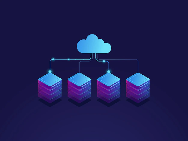 Free Vector | Server room, cloud storage icon, datacenter and database concept, data exchange process