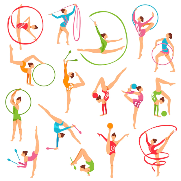 Free Vector | Set of color gymnast girl figures