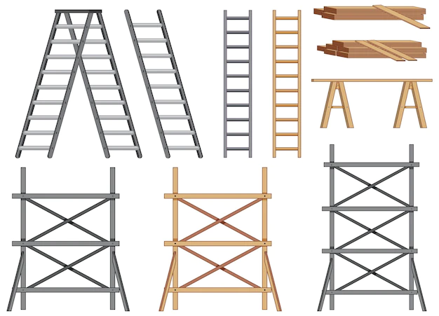 Free Vector | Set of different scaffolding and ladders