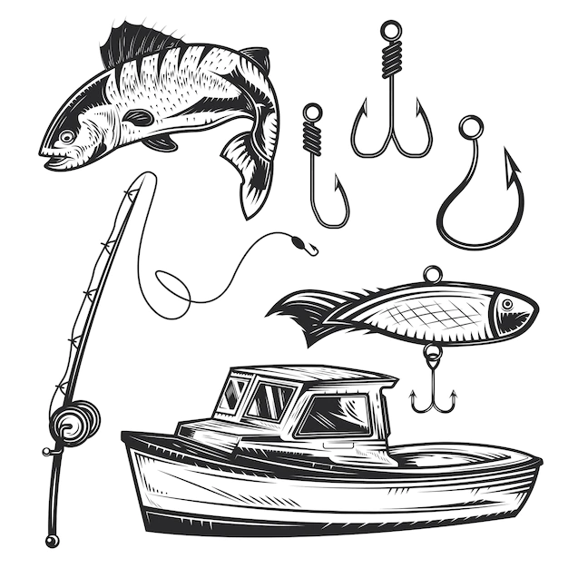 Free Vector | Set of fishing elements for creating your own badges, logos, labels, posters etc.