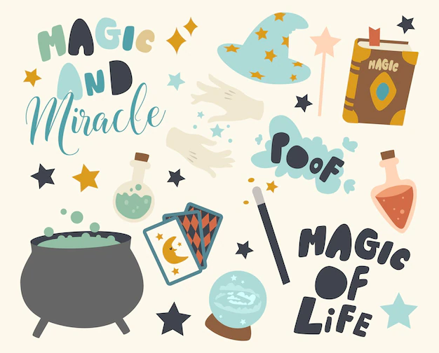 Free Vector | Set of icons illusionist or magician theme