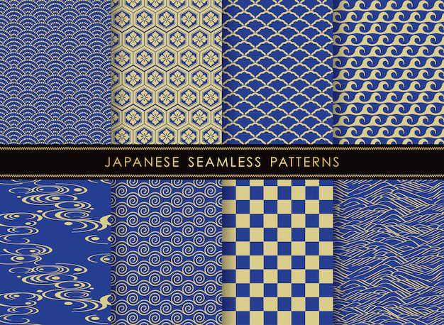 Free Vector | Set of japanese seamless vector vintage patterns