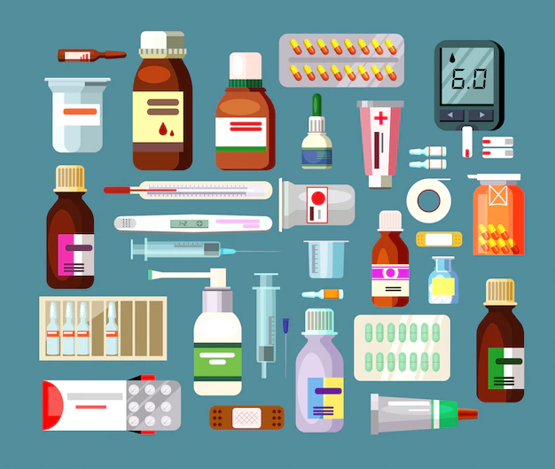 Free Vector | Set of pills and suspensions in bottles
