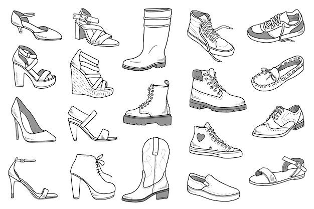 Free Vector | Set of shoes doodles