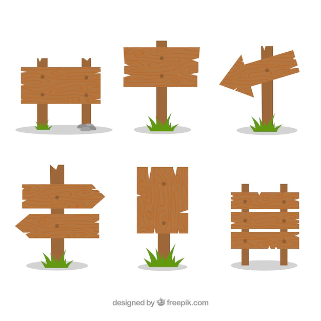 Free Vector | Set of six wooden signs in flat design