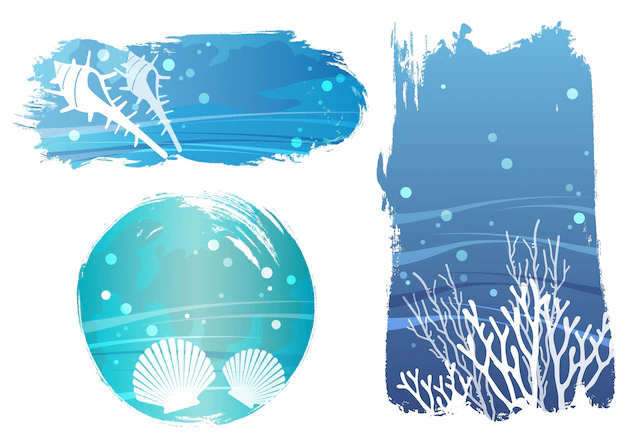 Free Vector | Set of undersea vector background illustrations with shellfishes and corals isolated