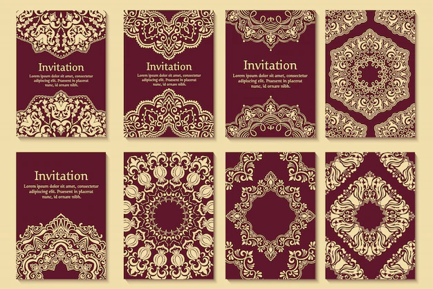 Free Vector | Set of wedding invitations and announcement cards with ornament in arabian style. arabesque pattern.