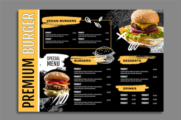 Free Vector | Simple dark premium burger food menu template