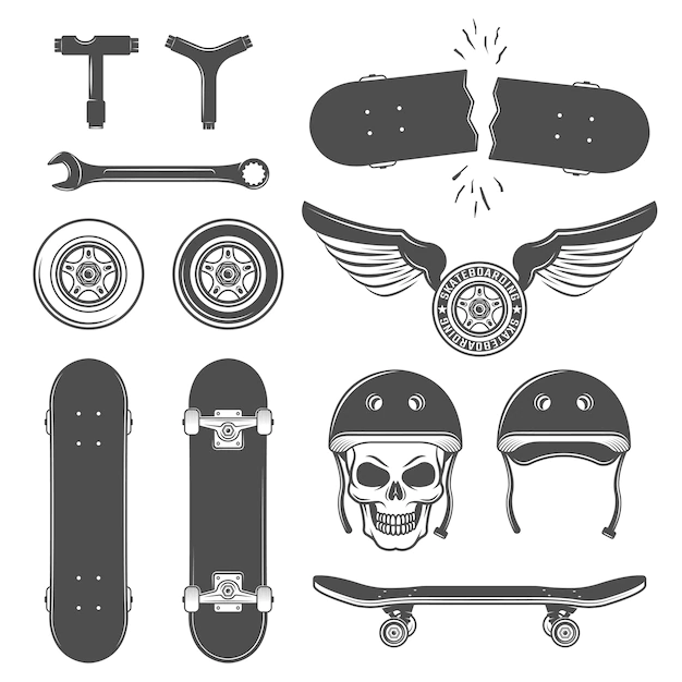 Free Vector | Skateboarding icon set