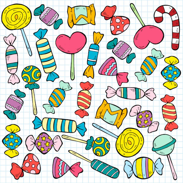 Free Vector | Sketch colored candies and lollipops pattern