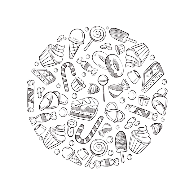 Free Vector | Sketch doodle sweets, candy, ice cream  illustration.