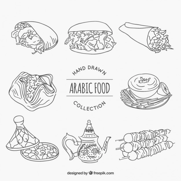 Free Vector | Sketches different arabic food