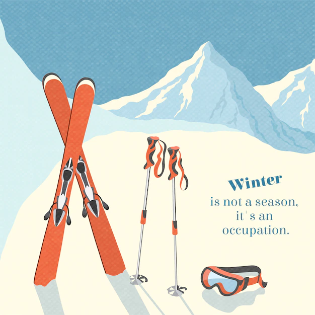 Free Vector | Ski winter mountain landscape background retro poster