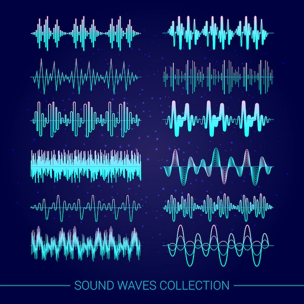 Free Vector | Sound waves collection with audio symbols on blue background