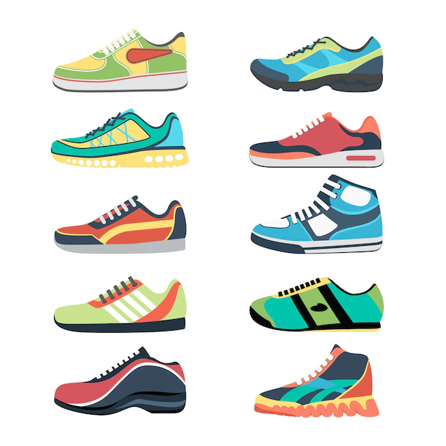 Free Vector | Sports shoes  set. fashion sportwear, everyday sneaker, footwear clothing