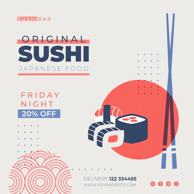 Free Vector | Squared flyer template for sushi restaurant